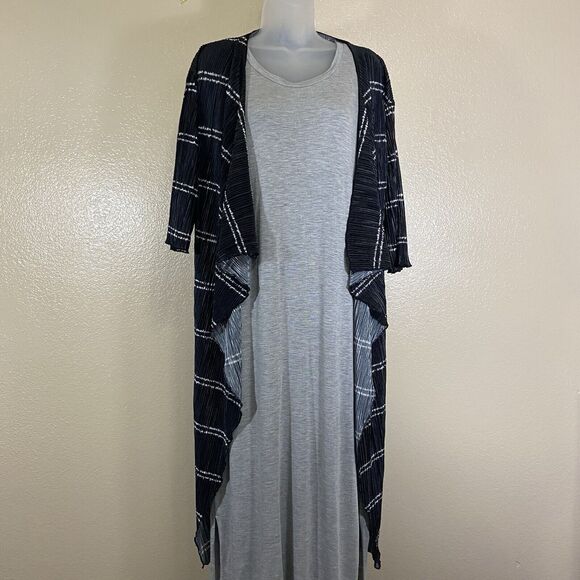 LuLaRoe Shirley Satin Kimono Size S Gray And White - Picture 1 of 8